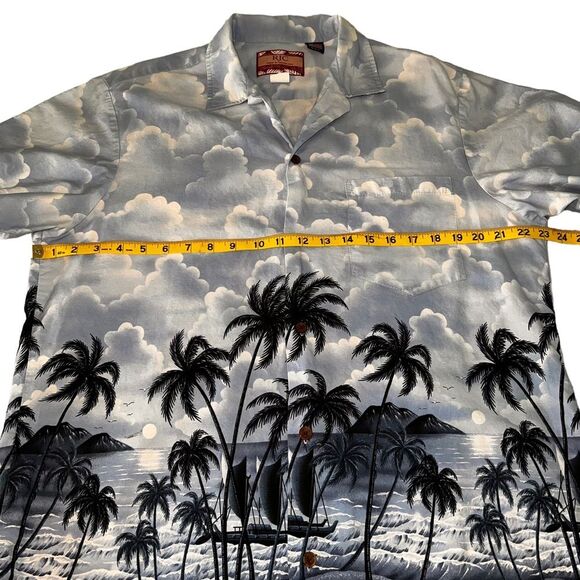 Vintage RJC Hawaiian Button Front Shirt Large Blue Cotton - Picture 6 of 11